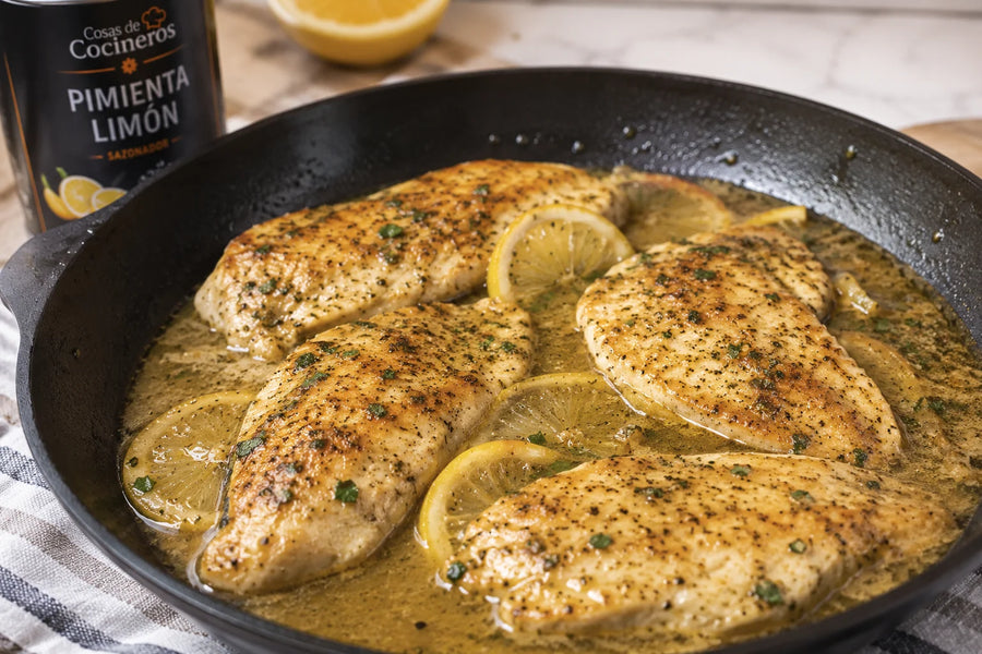 Pollo a la Pimienta Limón con Salsa de Mantequilla y Ajo